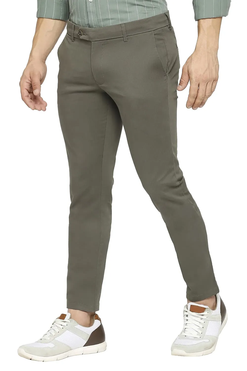 Tapered Fit Cotton Stretch Peach Twill Trousers