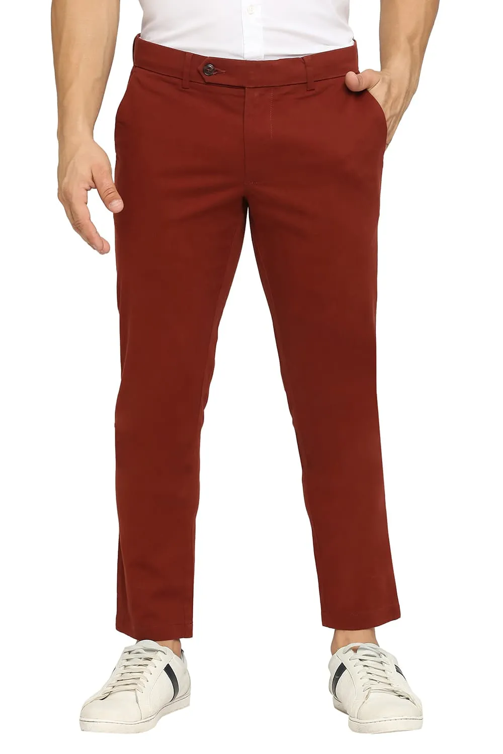 Tapered Fit Cotton Stretch Peach Twill Trousers