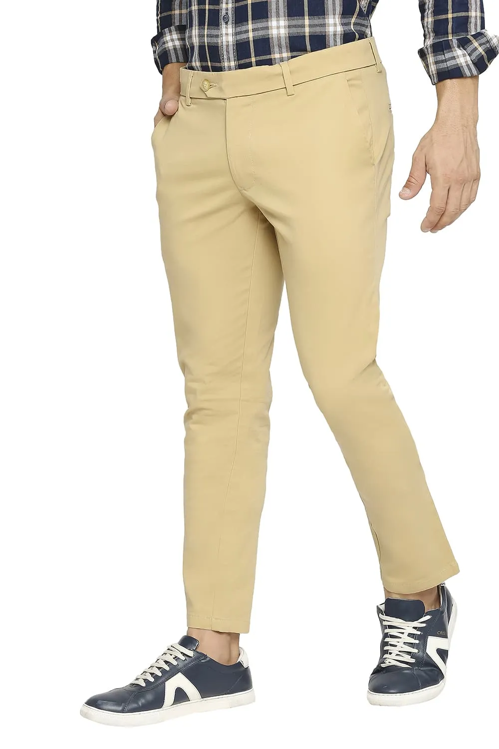 Tapered Fit Cotton Stretch Peach Twill Trousers