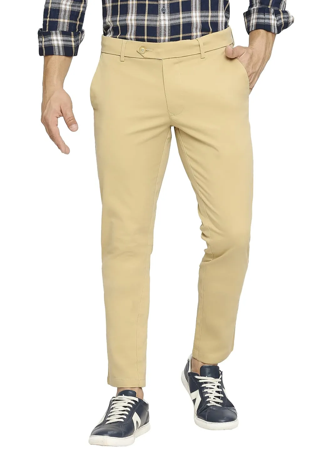 Tapered Fit Cotton Stretch Peach Twill Trousers