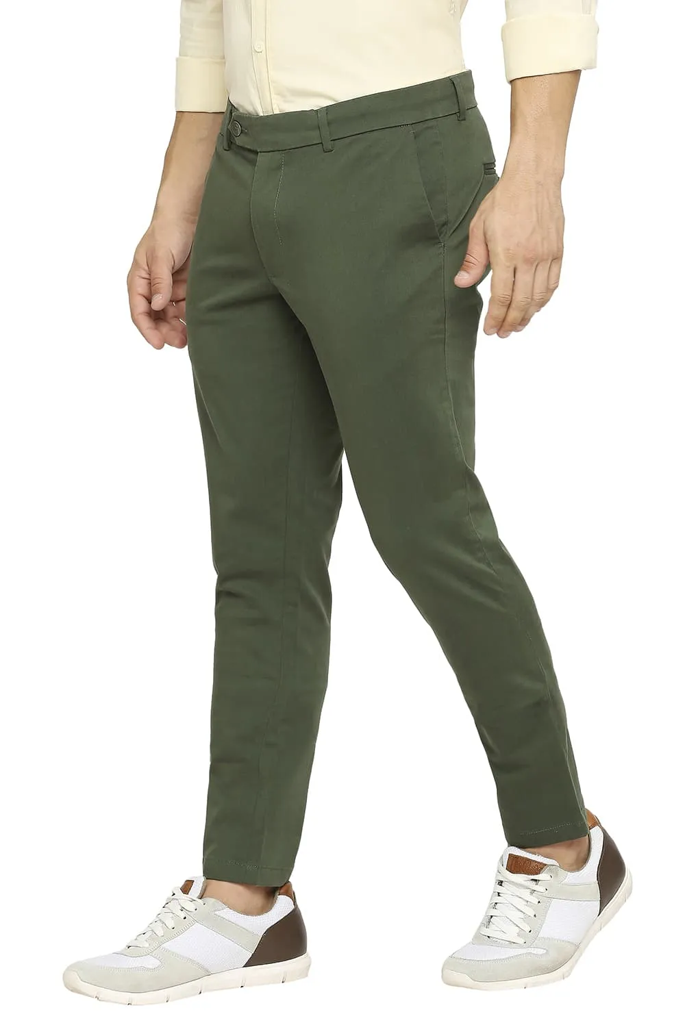 Tapered Fit Cotton Stretch Peach Twill Trousers