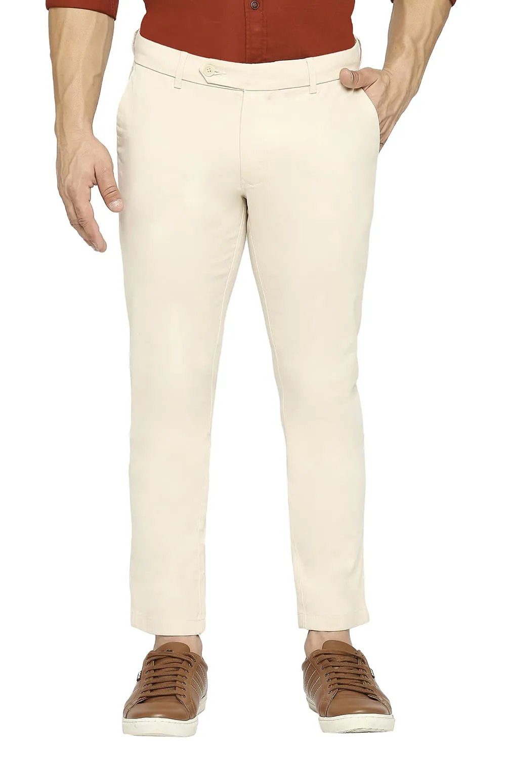 Tapered Fit Cotton Stretch Peach Twill Trousers