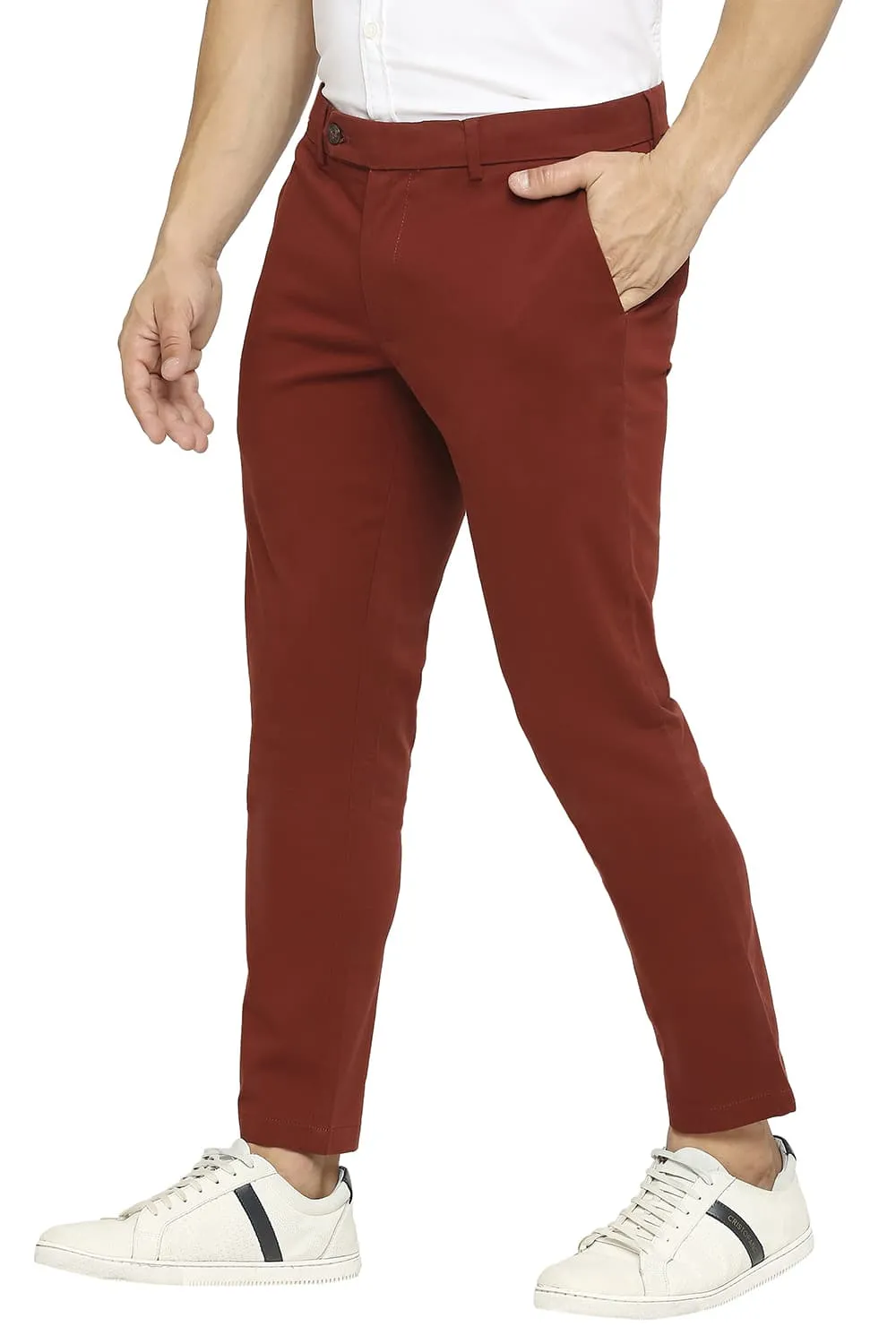 Tapered Fit Cotton Stretch Peach Twill Trousers