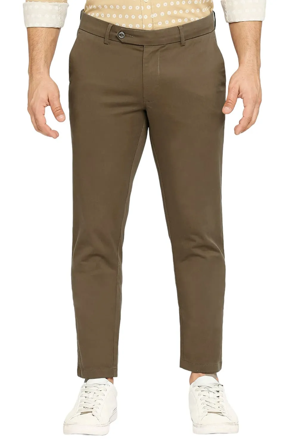 Tapered Fit Cotton Stretch Peach Twill Trousers