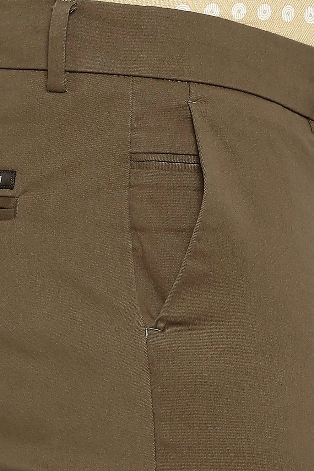 Tapered Fit Cotton Stretch Peach Twill Trousers