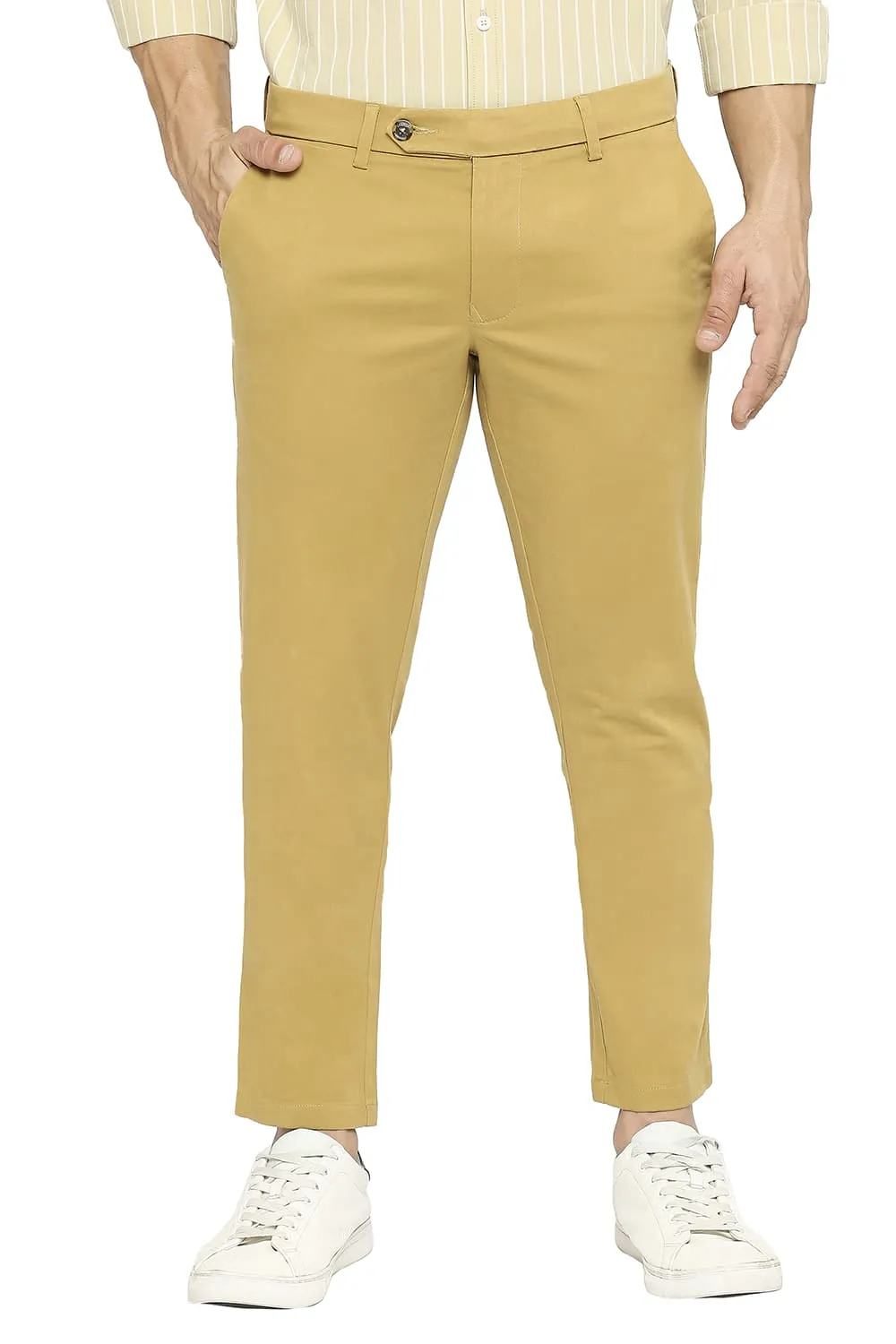 Tapered Fit Cotton Stretch Peach Twill Trousers