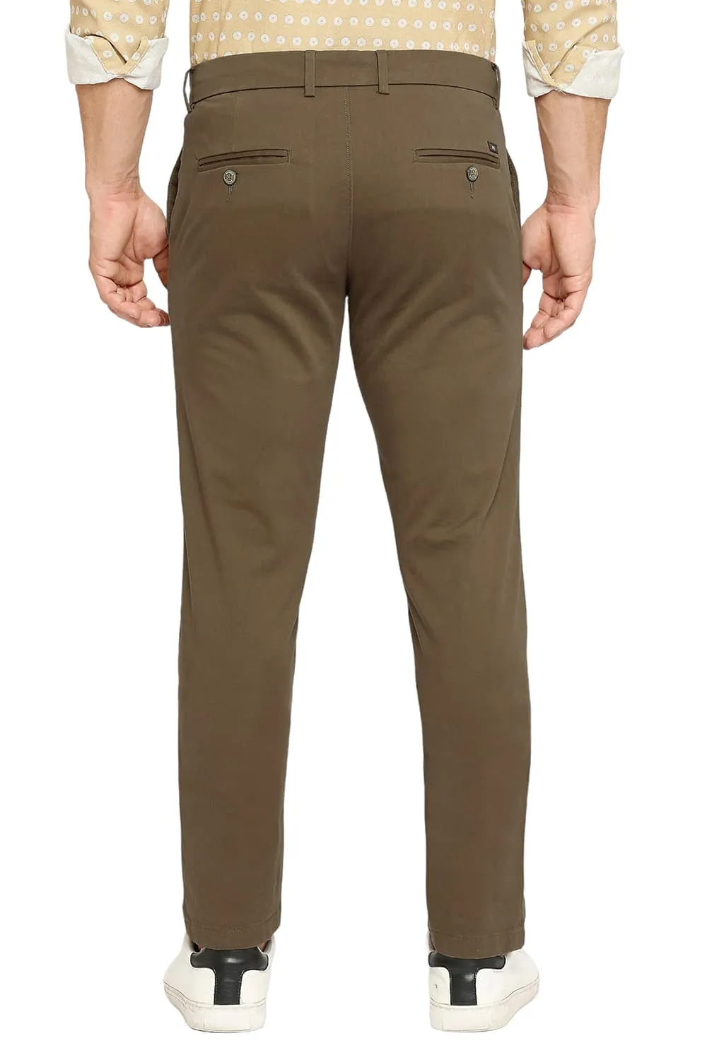 Tapered Fit Cotton Stretch Peach Twill Trousers