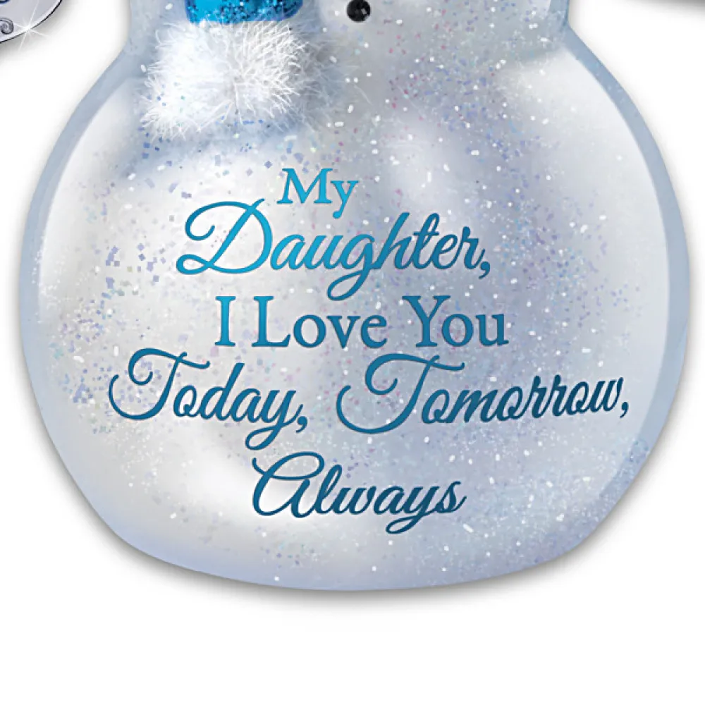 The Bradford Exchange "Snow Kissed Wishes" Illuminated Glass Ornament for Daughter Handcrafted Snowman 5.5-inches