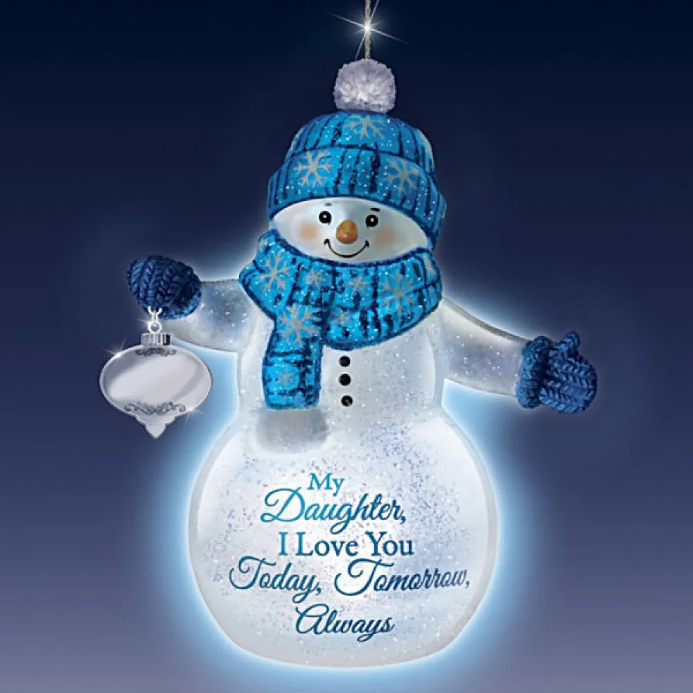 The Bradford Exchange "Snow Kissed Wishes" Illuminated Glass Ornament for Daughter Handcrafted Snowman 5.5-inches