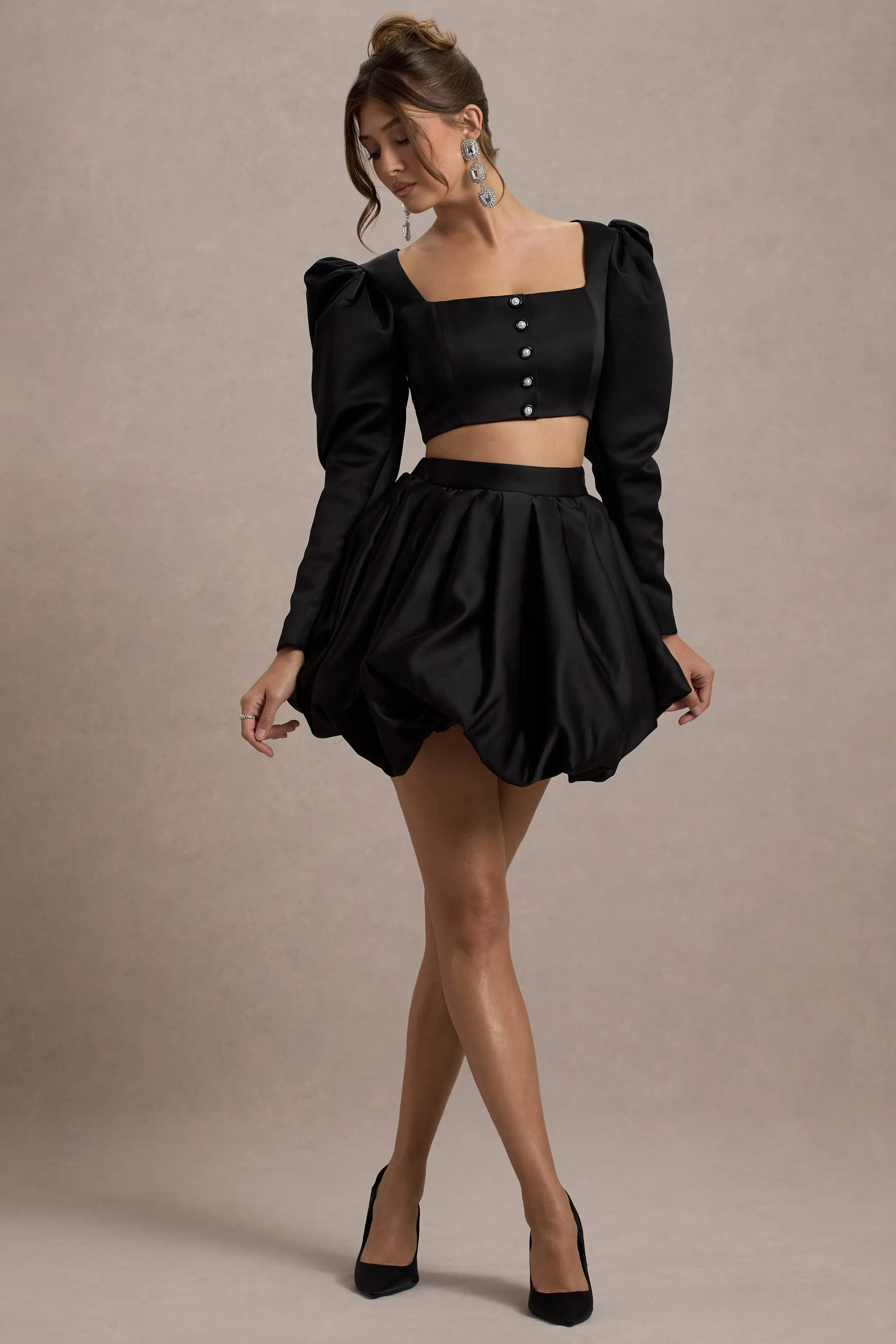 Tosca | Black Satin Bubble Mini Skirt