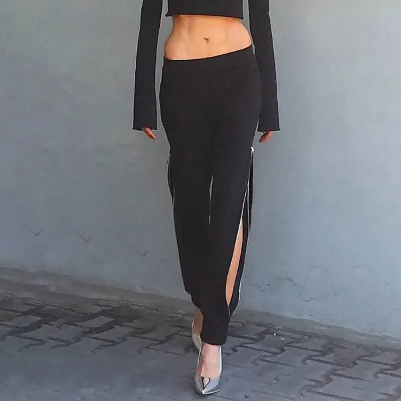 Trendy High Split Casual Black Pants