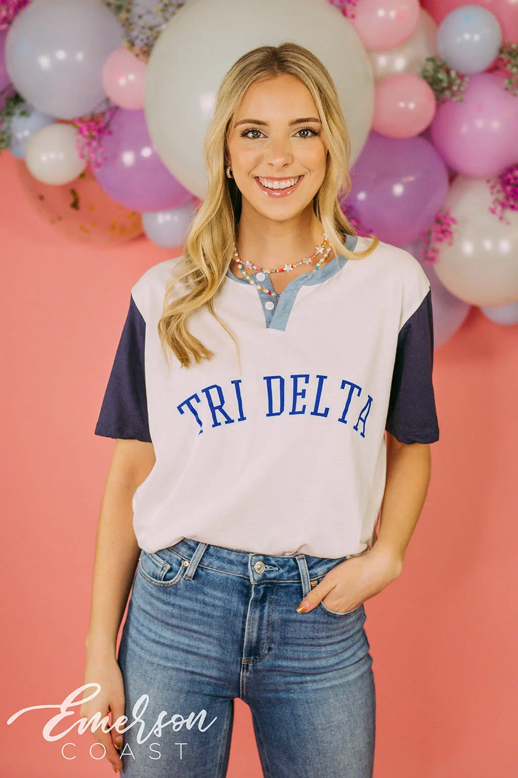 Tri Delta Recruitment Colorblock Henley