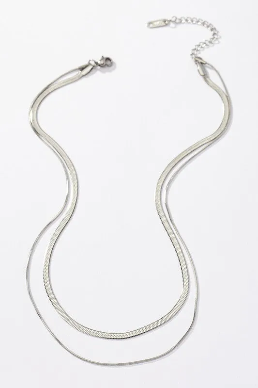 two layer mixed size herringbone chain necklace