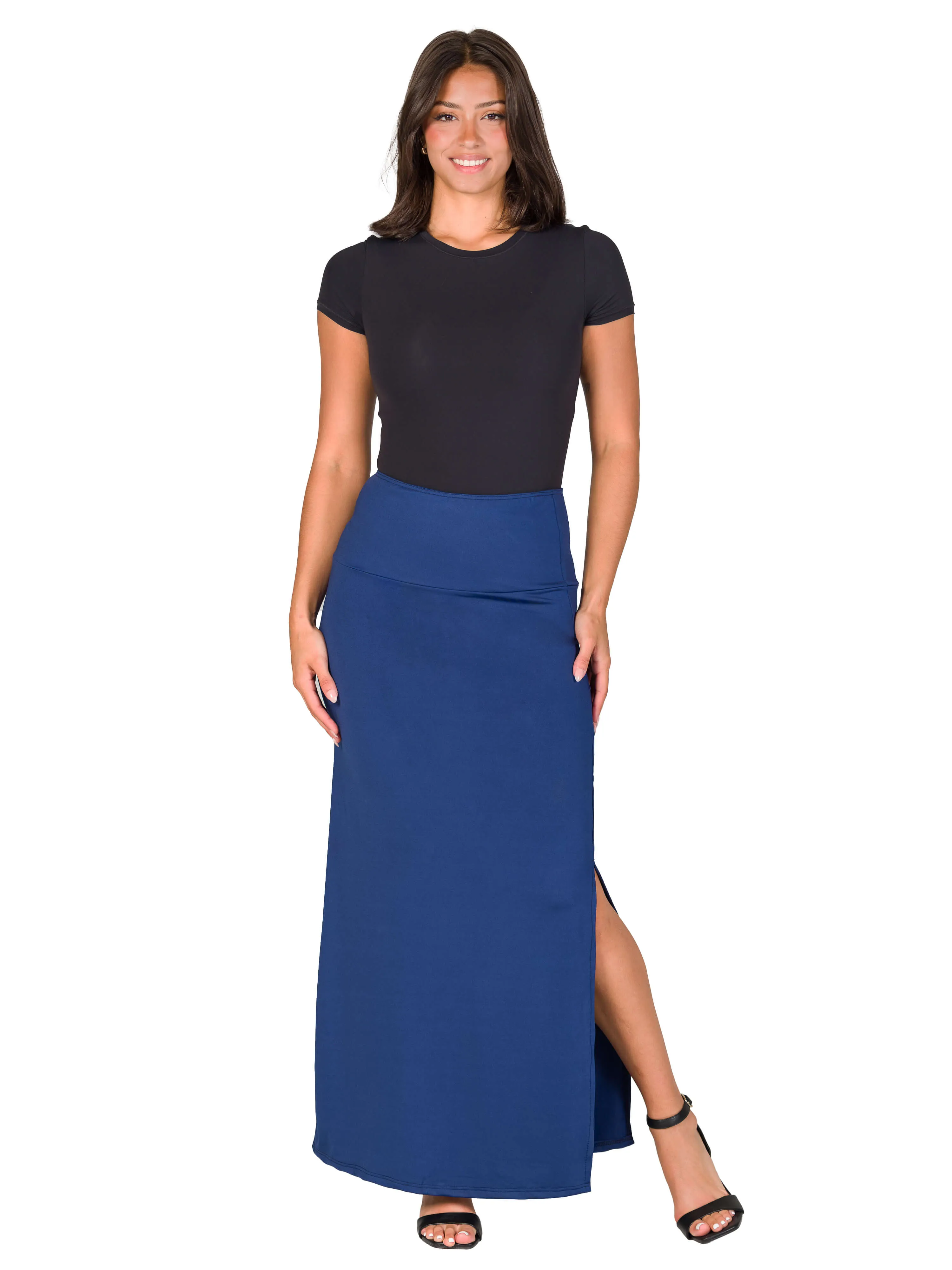 Versatile Side Slit Elastic Waist Maxi Skirt