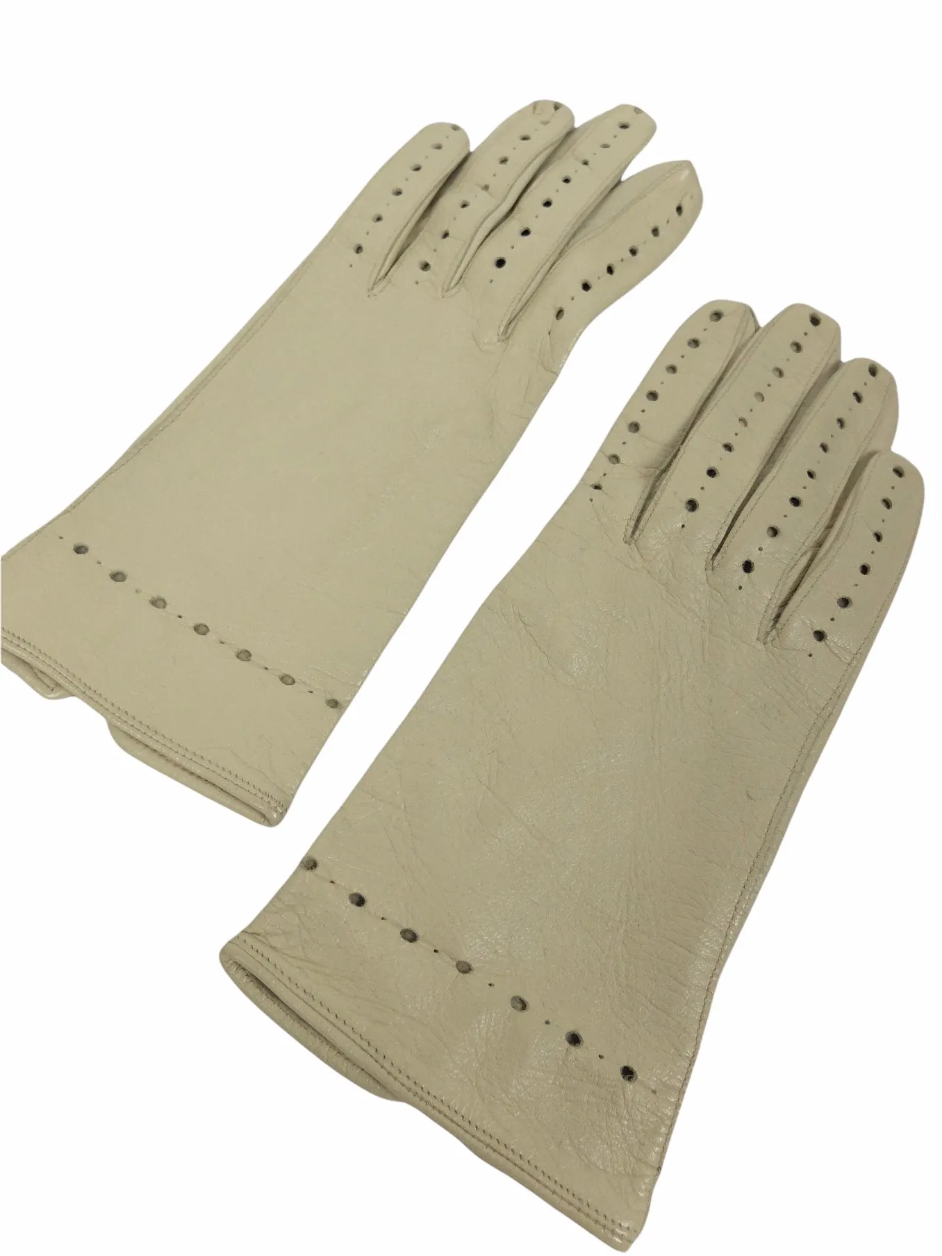 Vintage 60s Mod Retro Psychedelic Bohemian Chic Hippie Cream Soft Lambskin Leather Gloves with Cutout Holes