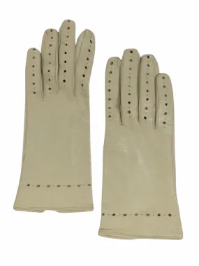 Vintage 60s Mod Retro Psychedelic Bohemian Chic Hippie Cream Soft Lambskin Leather Gloves with Cutout Holes