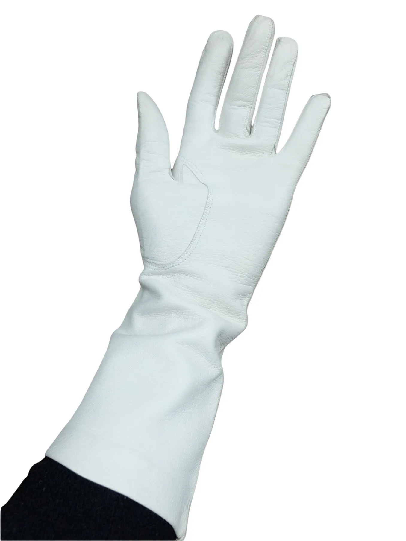 Vintage 60s Mod Space Age Hippie Chic White Genuine Leather Long Fitted Gloves with Cutout Detail