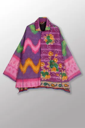 VINTAGE COTTON KANTHA OVERSIZED MINI COAT - cv4332-0034a -