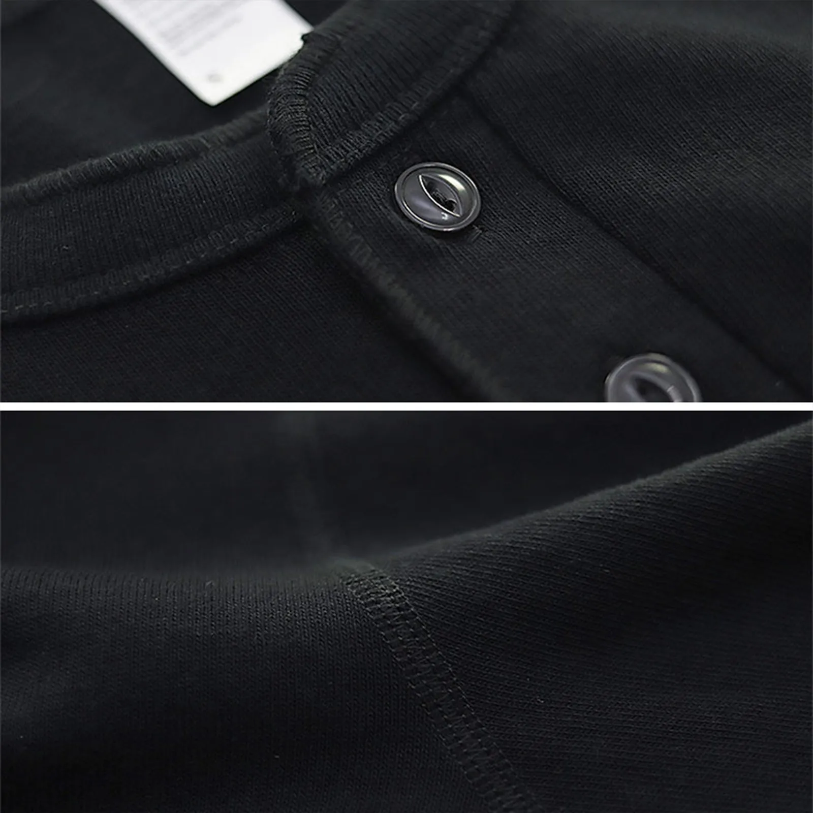 Vintage Henry Collar T-shirt Cotton Black