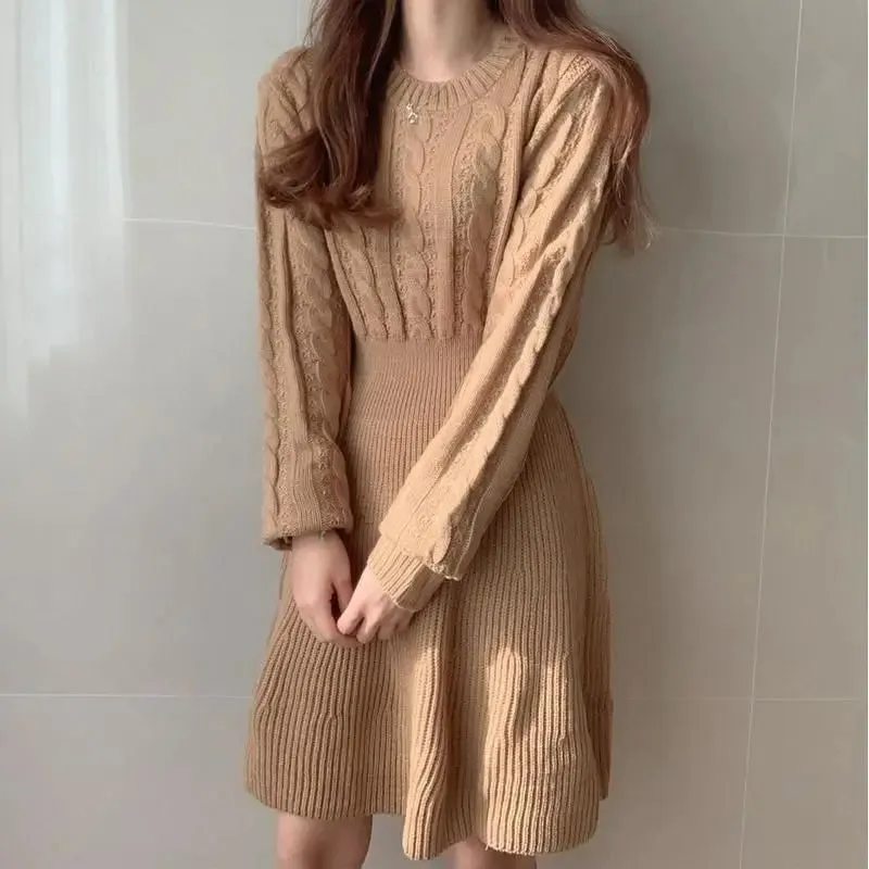 Vintage Knitted Sweater Dress Women Autumn Winter Warm Wrap Slim Short Mini Dresses Party Fashion New In