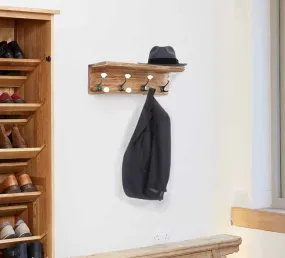 Wall Mount Entryway Shelf with 4 White Hooks