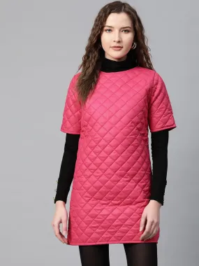 Women Fuchsia Quilted Shift Dress