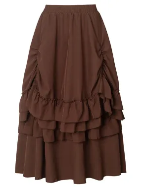 Women's Medieval Steampunk Gothic Victorian Renaissance Vintage Ruffle Layered Skirt