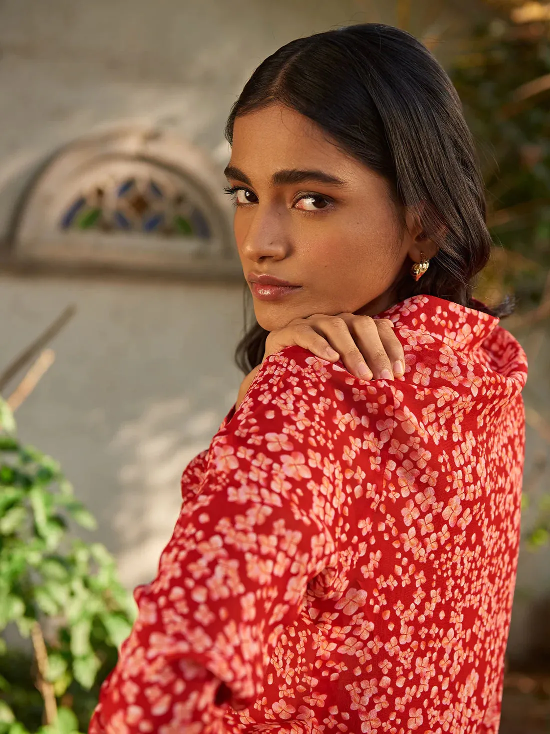 Women's Red printed Office Shirt