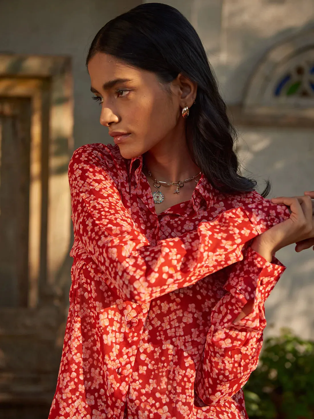 Women's Red printed Office Shirt