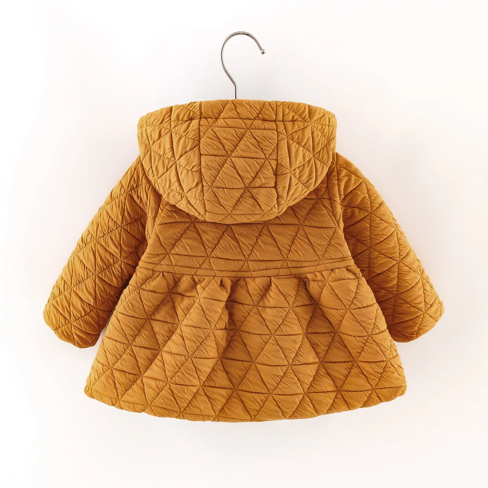 Yellow Diamond Quilted Long-sleeve Baby Full-zip Hoodie Outwear