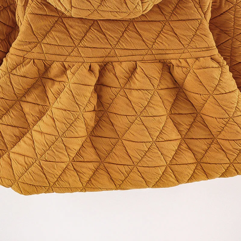 Yellow Diamond Quilted Long-sleeve Baby Full-zip Hoodie Outwear