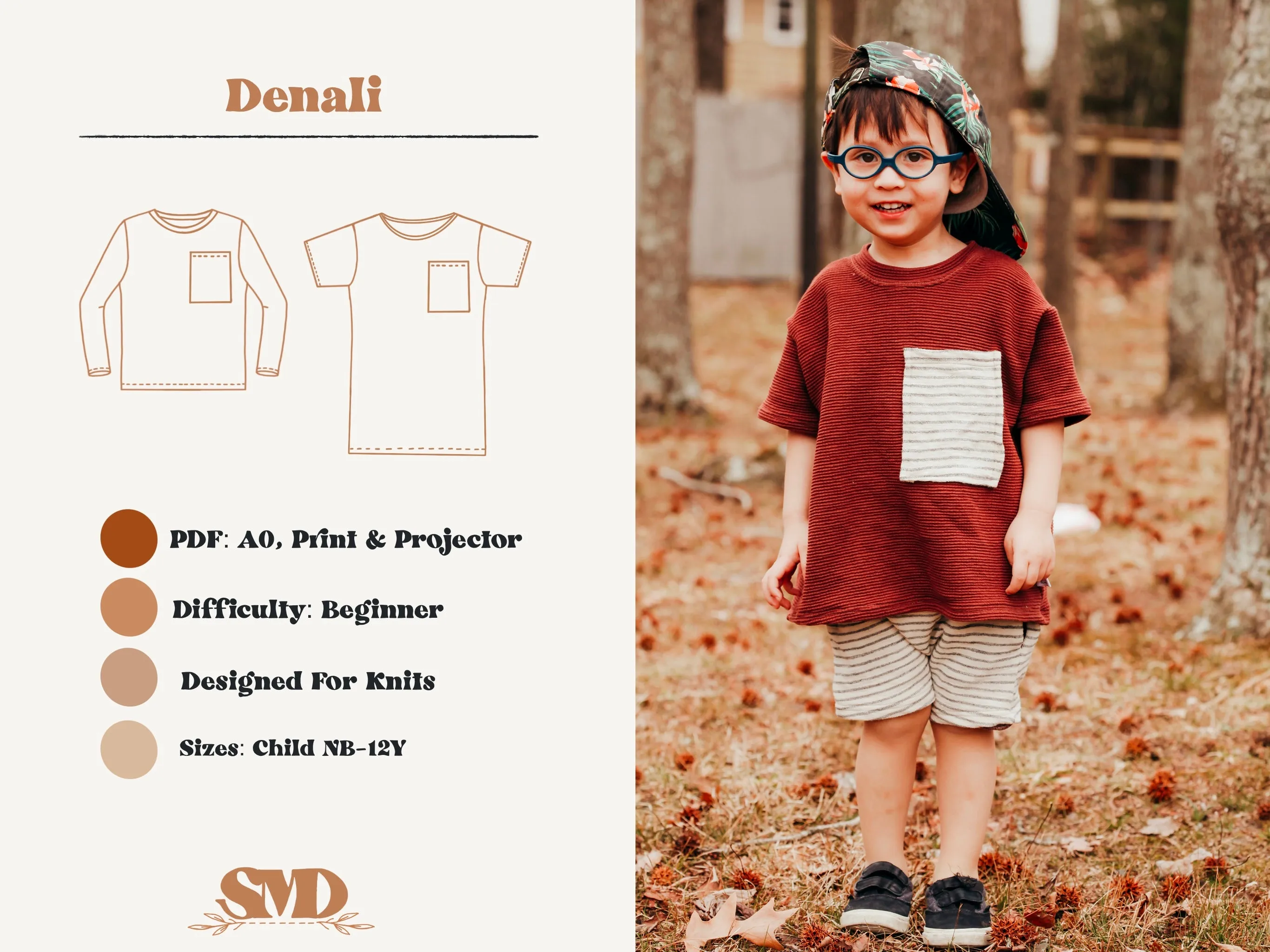 Youth Denali Oversized Pocket Tee and Dress Digital Sewing Pattern Sizes NB-12Y