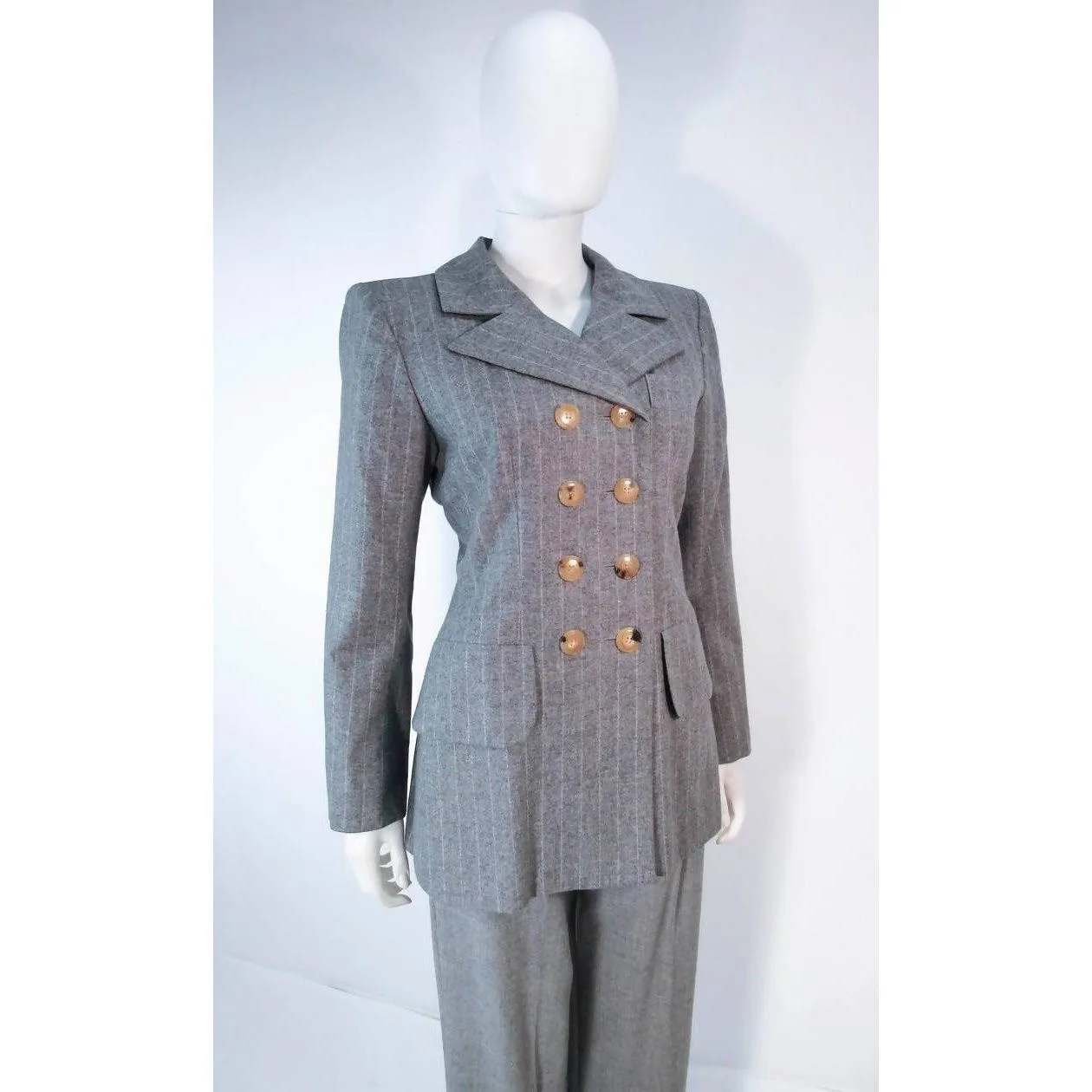 YVES SAINT LAURENT Grey Wool Trouser Set | Size 40