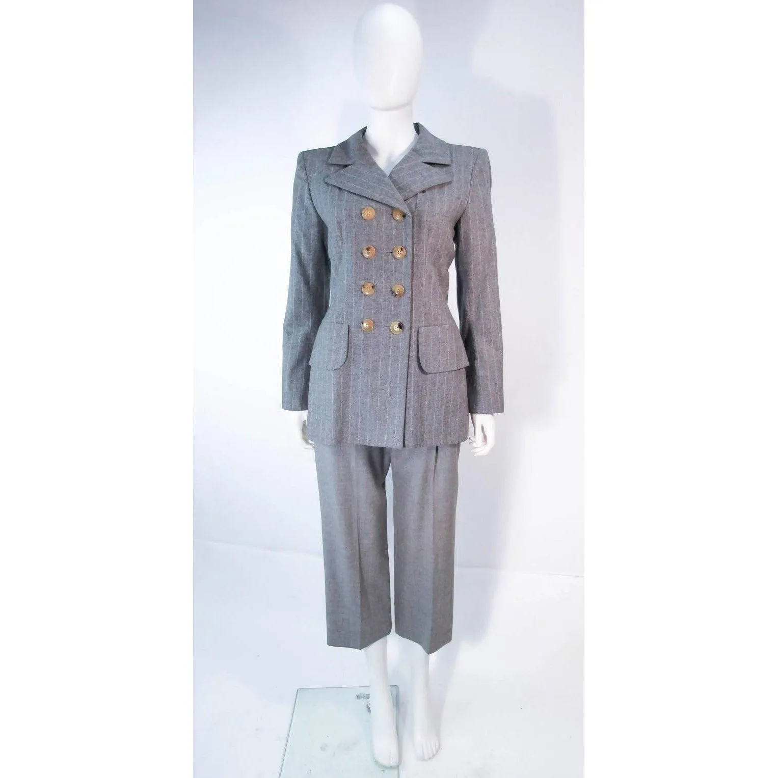 YVES SAINT LAURENT Grey Wool Trouser Set | Size 40